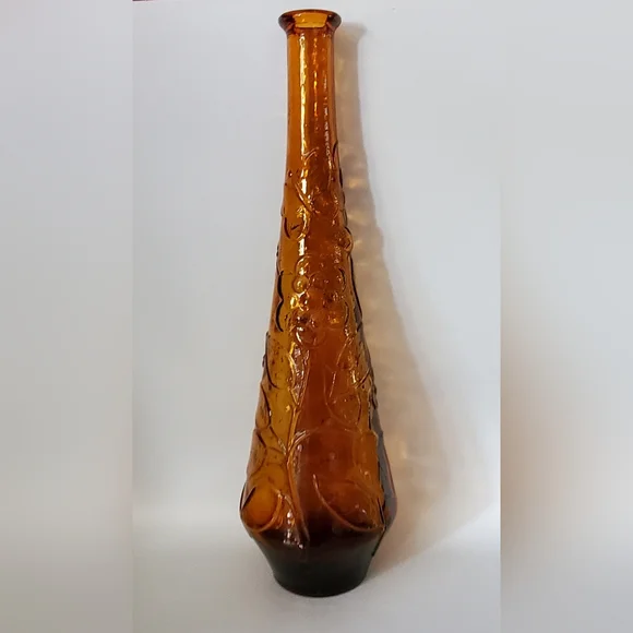 Vntg Empoli 15 1/2" Amber Butterfly & Flower Bottle - Picture 1 of 11
